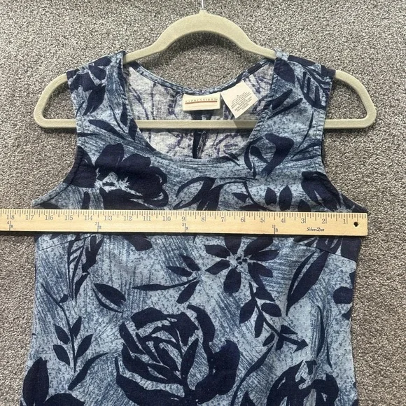 VTG Expressions Maxi Dress Size 8 Blue Floral Linen Rayon Sleeveless Coastal - Picture 4 of 11